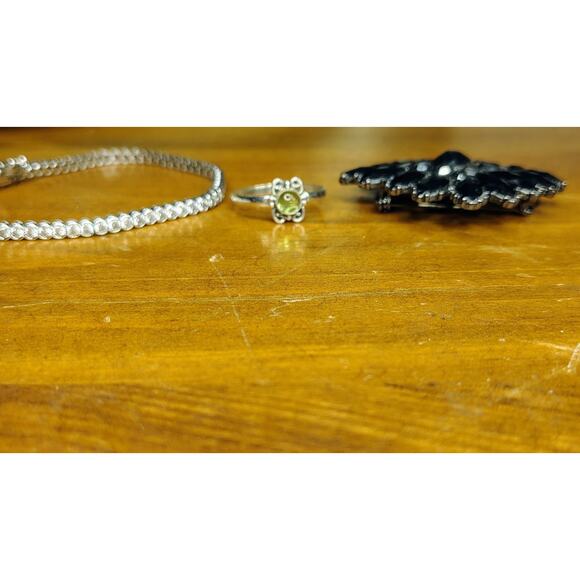 Lot Of 3 Pieces Jewelry Sterling Bracelet, Sterling Ring,Marked M Brooch - Picture 2 of 12